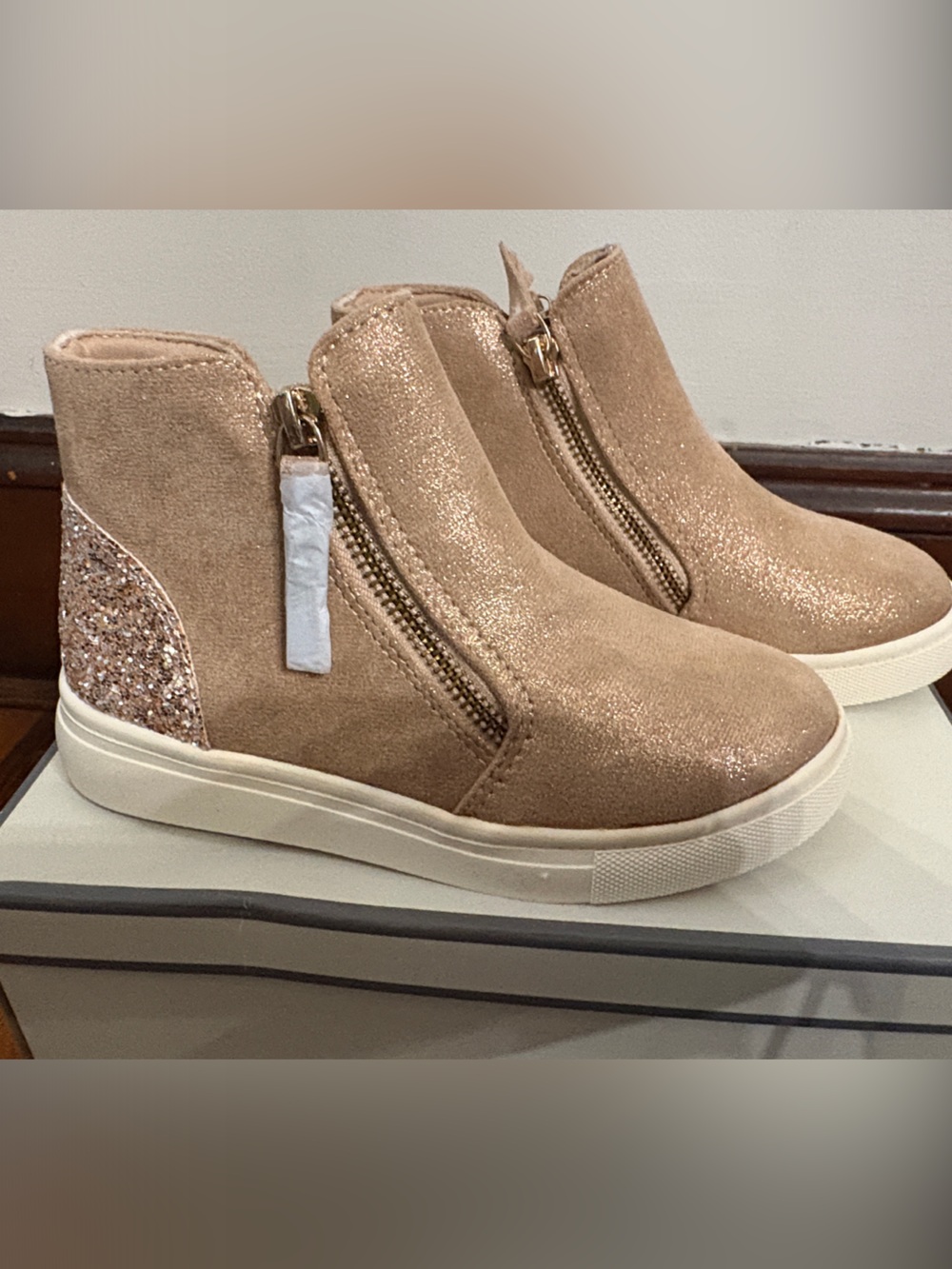 Little Girls Glitter Zip-Up High Top Sneakers - Blush